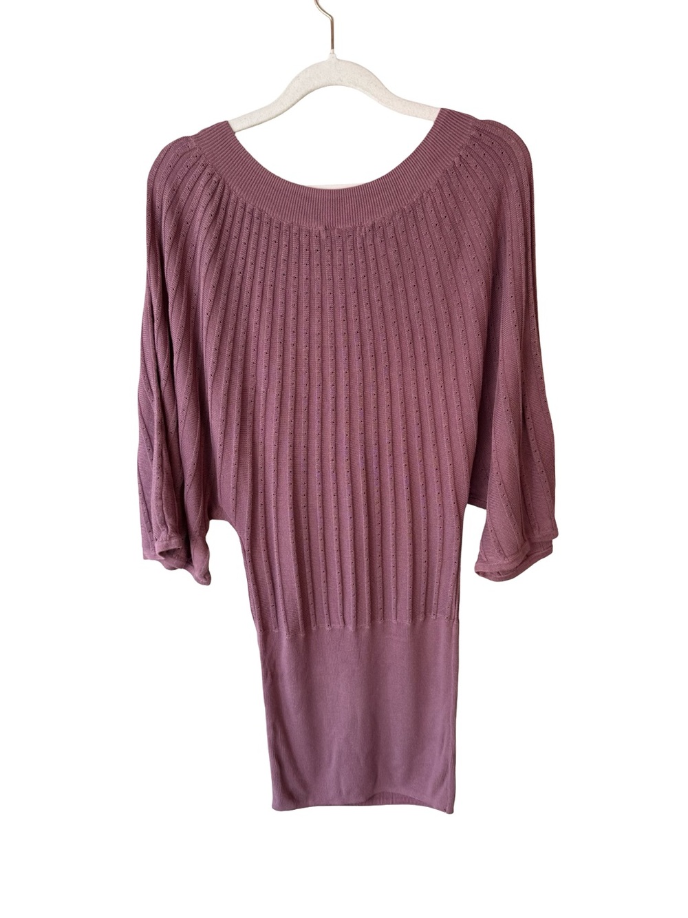H&M Dusty Mauve Ribbed Scoop-Neck Sweater Dress Tunic Size XS Y2K Cottagecore - Picture 2 of 11